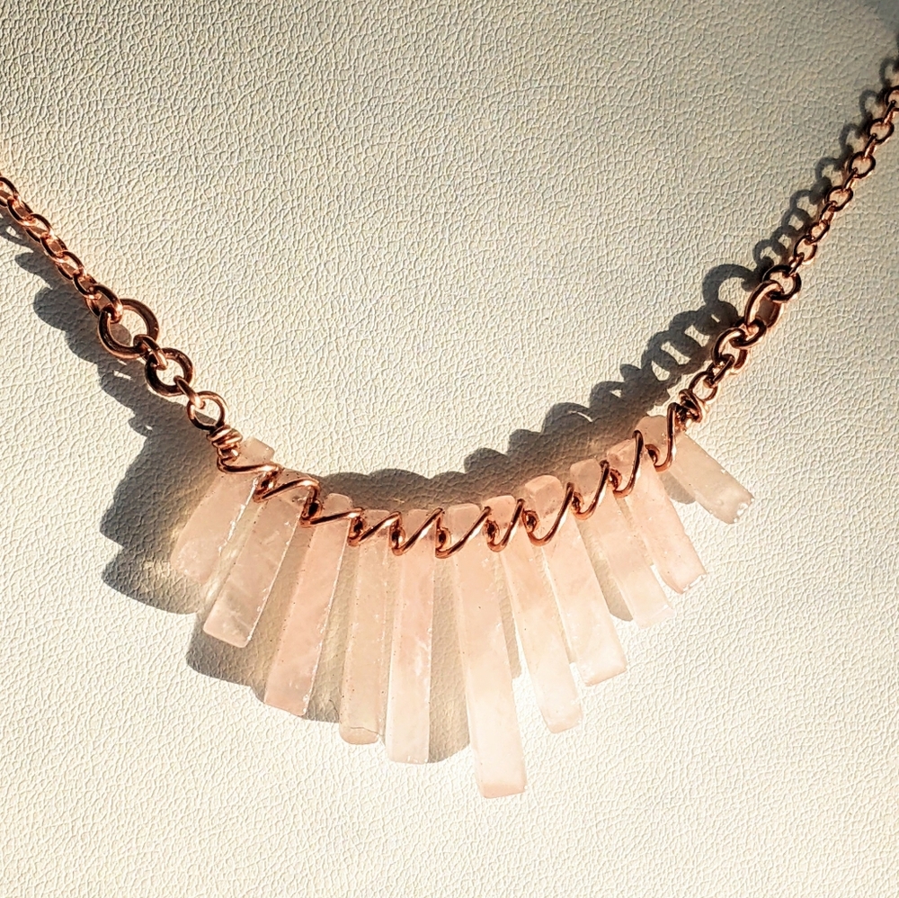 Rose Quartz Necklace-Artisan Crafted- Genuine Copper Jewelry - Picture 11 of 14